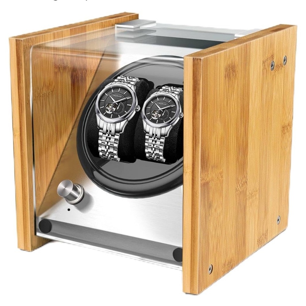 Wooden Watch Winder with Silver Accents